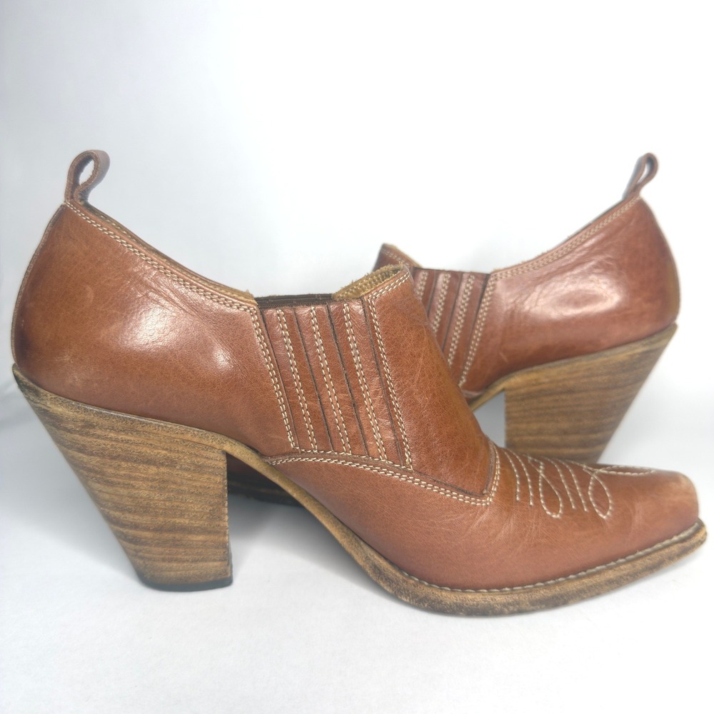 Vintage Barneys New York CO-OP Leather Western Ankle Booties 7.5 Made in Italy